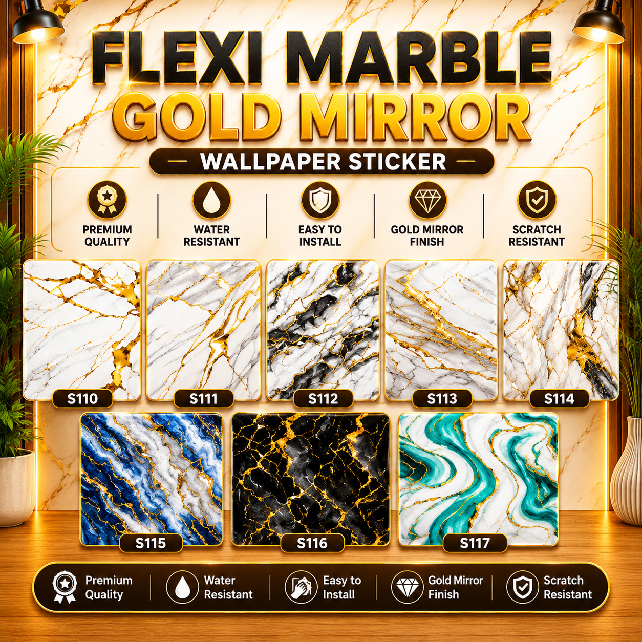 FLEXI MARBLE STICKER (GOLD MIRROR)